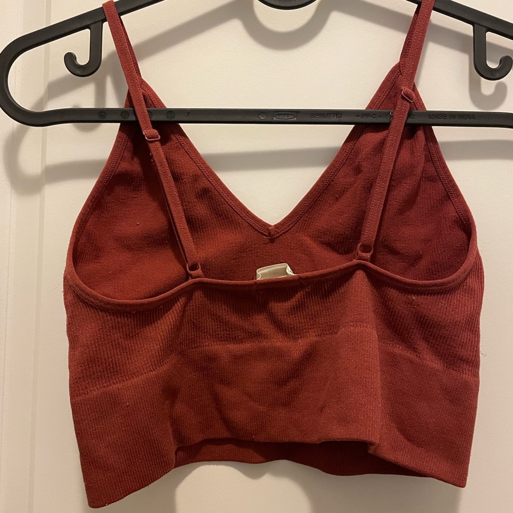 Bozzolo Brick Red Ribbed Crop Top - Picture 2 of 3
